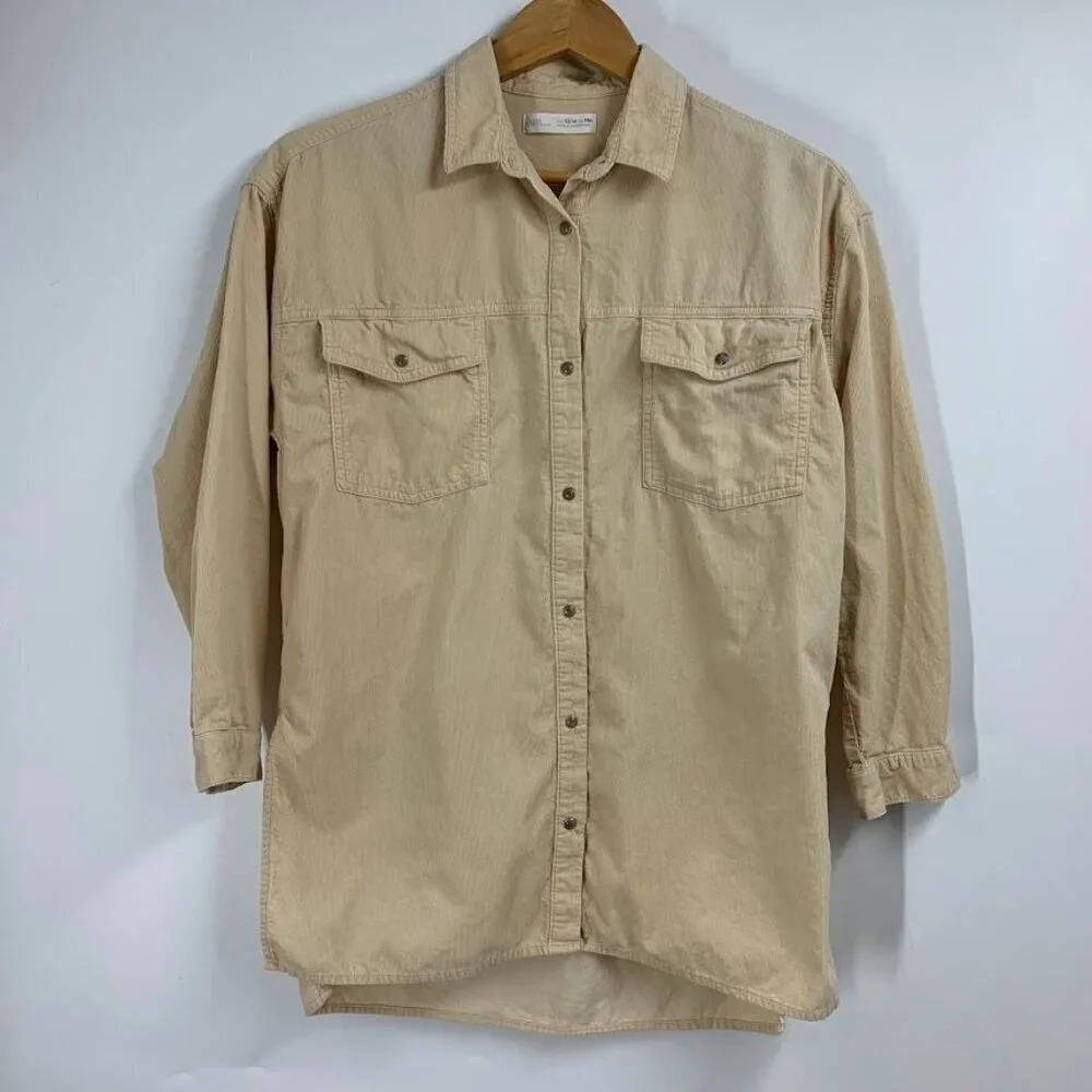 Zara Girls Corduroy Cotton‎ Button Up Long Sleeve Collared Shirt SIze 13-14